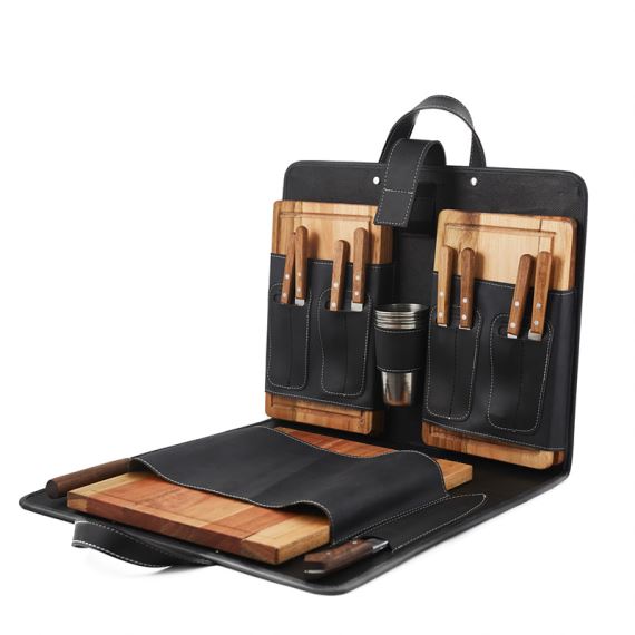 SET ASADO PICNIC X 4 CON TABLA PARA CORTAR, CUCHILLA Y CHAIRA 