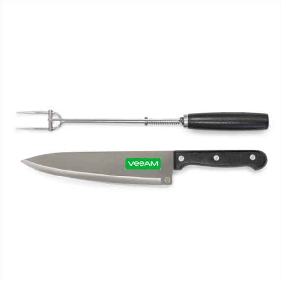 SET CUCHILLA Y TENEDOR ASADOR CON SISTEMA DE EXPULSIÓN DE ESTUCHE 'BBQ' -  G318