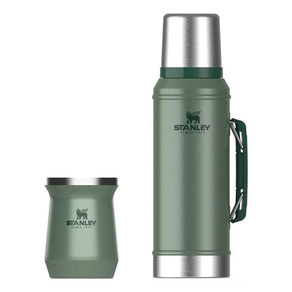 COMBO TERMO STANLEY ORIGINAL 950ML CON MANIJA Y PICO CEBADOR + MATE  STANLEY