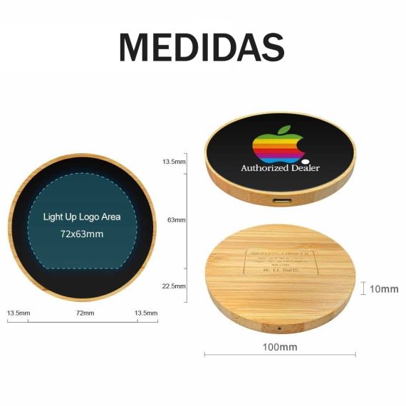 ECO CARGADOR INALÁMBRICO Qi  'LIGHTING BAMBOO' - ILUMINA TU LOGO
