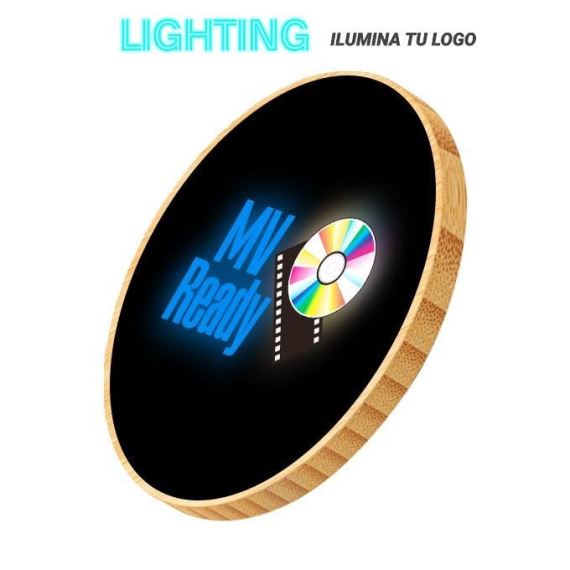 ECO CARGADOR INALÁMBRICO Qi  'LIGHTING BAMBOO' - ILUMINA TU LOGO